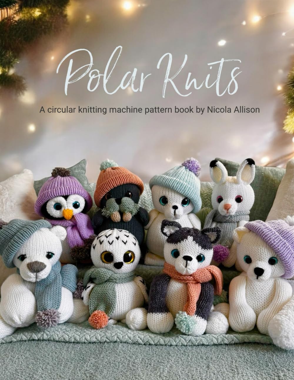 A picture of small polar creatures knitted on a circular knitting machine. 