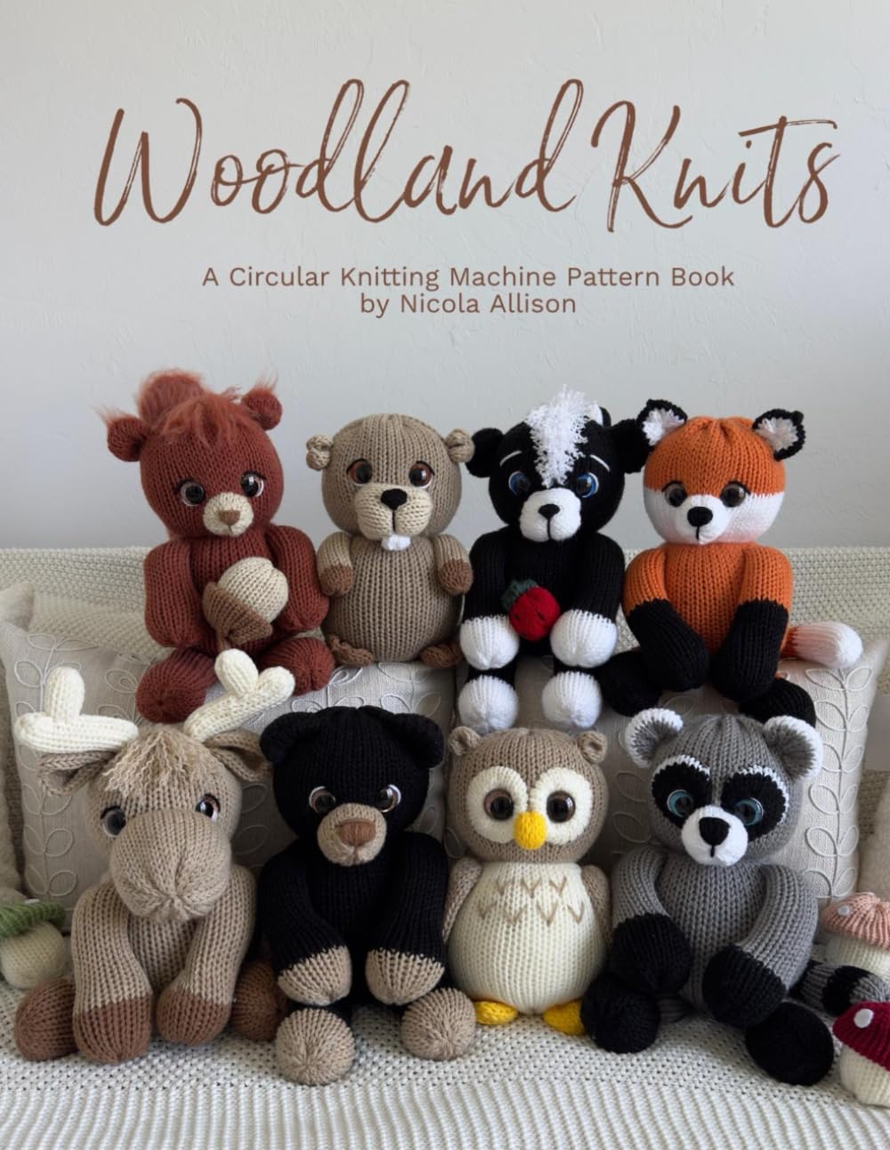 a picture of small woodland creatures knitted on a circular knitting machine. 